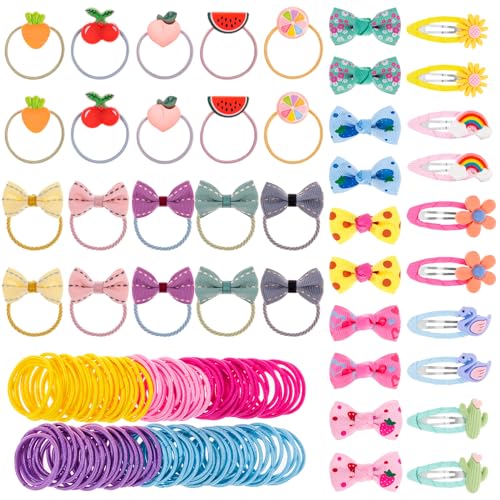 MELLIEX 140 Stück Kinder Haarschmuck, Haarspangen Mädchen Bunt Haargummis Haarbögen Haarclips Baby Kopfschmuck Set, Geeignet für Tägliche und Partys von MELLIEX