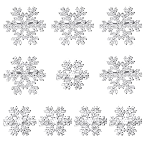MELLIEX 10 Stück Weihnachten Schneeflocken Haarspangen, Weihnachts Haarschmuck mit Glitzer Strasssteinen Silber Schneeflocken Weihnachten Haarspange Für Frauen Mädchen von MELLIEX