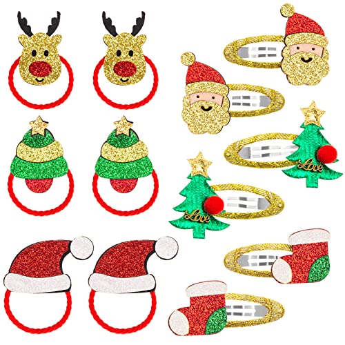 MELLIEX 12 Stück Weihnachten Haarschmuck, Xmas Glitter Haarspangen Haargummis Weihnachts Snap Haarklammern Für Mädchen Damen von MELLIEX