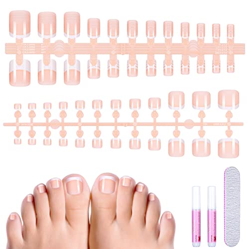 MELLIEX 120 Stück Falsche Fußnägel Kit, Französisch Natürliche Künstlich Fußnägel zum Aufkleben, Full Cover Toe Nails Tips für Frauen, 12 Größen von MELLIEX