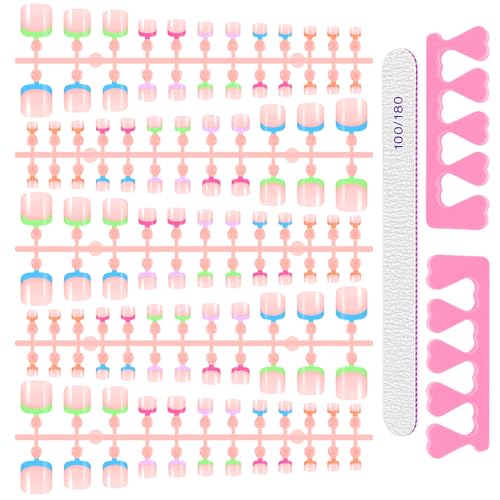 MELLIEX 120 Stück Falsche Künstlich Fußnägel Aufkleben Französisch Natürliche 12 Größen Mehrfarbig Einfarbige Zehennägel Full Cover Tips Set für Frauen Mädchen Nagelstudios Nagelkunst von MELLIEX