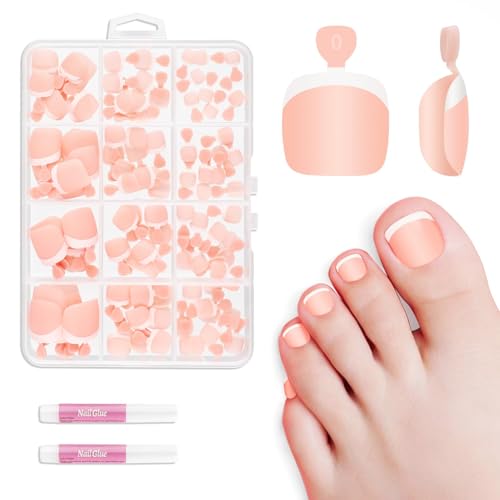 MELLIEX 120 Stück Französische Fußnägel Tips Set 12 Größen Kurze Fußnägel zum Aufkleben Vollständige Abdeckung Acryl Künstliche Fussnägel Selbstklebend mit Box für Frauen Mädchen Nagelkunst DIY, Matt von MELLIEX