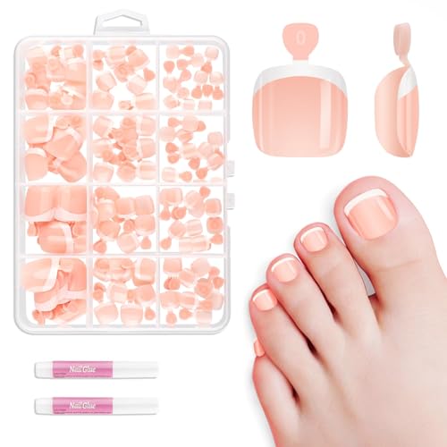 MELLIEX 120 Stück Französische Fußnägel Tips Set 12 Größen Kurze Fußnägel zum Aufkleben Vollständige Abdeckung Acryl Künstliche Fussnägel Selbstklebend mit Box für Frauen Mädchen Nagelkunst DIY, Glatt von MELLIEX
