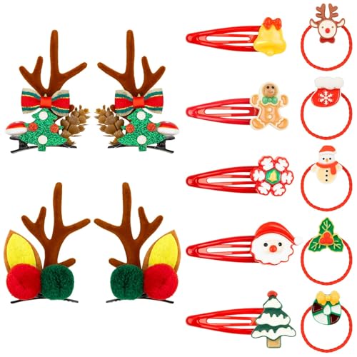 MELLIEX 14 Stück Weihnachten Haarschmuck Glitter Rentier Geweih Weihnachts Haarspangen Haargummis Karikatur Snap Haarklammern für Mädchen Kinder von MELLIEX