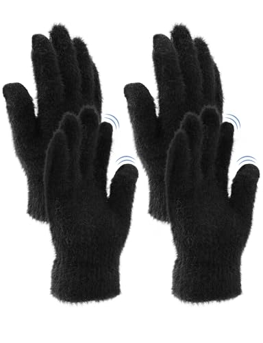 MELLIEX 2 Paar Damen Fingerlose Handschuhe, Winter Armstulpen Handschuhe Fingerlos Warm Plüsch Gestrickte Kurze Fäustlinge für Damen Mädchen - Schwarz von MELLIEX