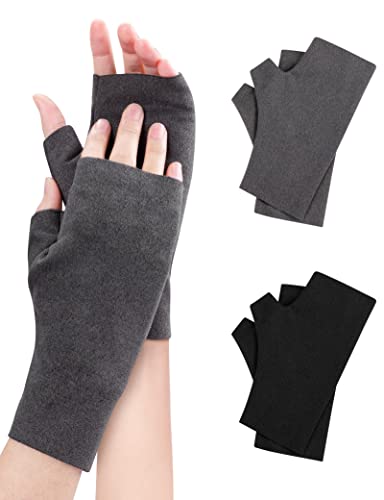 MELLIEX 2 Paar Dralon Handschuhe Fingerlos, Winter Pulswärmer Handschuhe Unisex, Handstulpen Damen(Schwarz, Grau) von MELLIEX