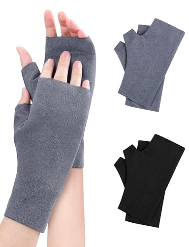 MELLIEX 2 Paar Dralon Handschuhe Fingerlos, Winter Pulswärmer Handschuhe Unisex, Handstulpen Damen(Schwarz, Grau) von MELLIEX