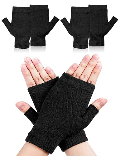 MELLIEX 2 Paar Fingerlose Handschuhe, Pulswärmer Daumenloch-Handschuhe Fäustlinge Fingerlose Armstulpen, Schwarze von MELLIEX