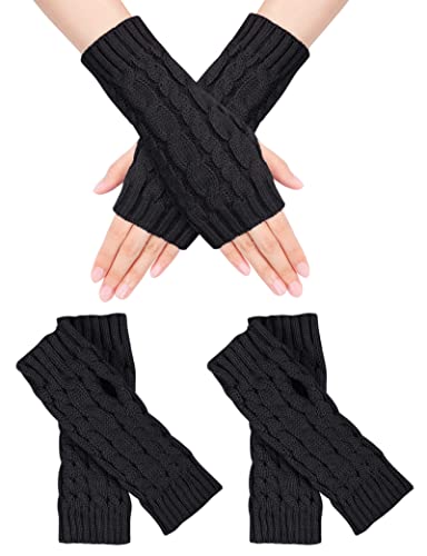 MELLIEX 2 Paar Handschuhe Fingerlos, Winter Pulswärmer Handschuhe Unisex, Strick Handstulpen Damen(Schwarz) von MELLIEX