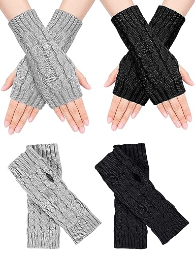 MELLIEX 2 Paar Handschuhe Fingerlos, Winter Pulswärmer Handschuhe Unisex, Strick Handstulpen Damen von MELLIEX