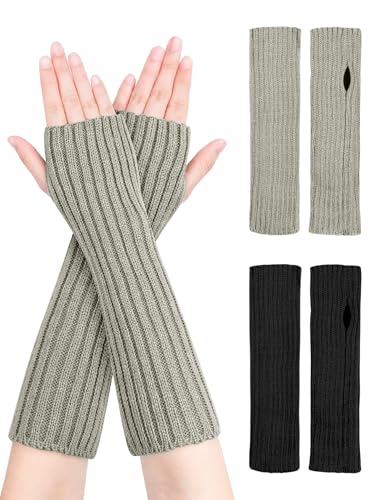 MELLIEX 2 Paar Lang Handschuhe Fingerlos, Winter Pulswärmer Handschuhe Unisex, Strick Handstulpen Damen von MELLIEX