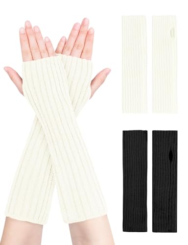 MELLIEX 2 Paar Lang Handschuhe Fingerlos, Winter Pulswärmer Handschuhe Unisex, Strick Handstulpen Damen von MELLIEX