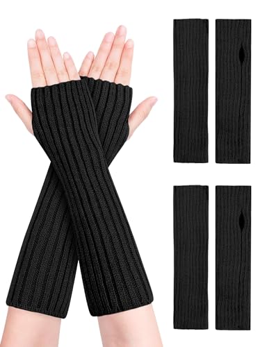 MELLIEX 2 Paar Lang Handschuhe Fingerlos, Winter Pulswärmer Handschuhe Unisex, Strick Handstulpen Damen von MELLIEX