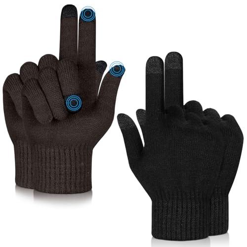 MELLIEX 2 Paar Winter Touchscreen Handschuhe, Warme und Atmungsaktive Stretch Strick Fingerhandschuhe für Damen und Herren - Schwarz und Braun von MELLIEX