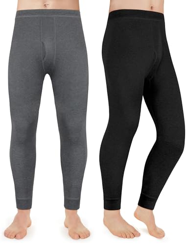 MELLIEX 2 Paare Herren Thermo Unterhose Schwarz und Grau Lange Thermohosen Funktionsunterwäsche Hosen - L von MELLIEX