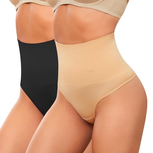 MELLIEX 2 Stuck Bauchweg Unterhose Damen Miederhose Shapewear Hohe Taille Nahtlos Mieder-Slip Stark Formend Unterwaesche Body Shaper Miederslips Tanga Unterwäsche Schwarz, Nackt-S von MELLIEX