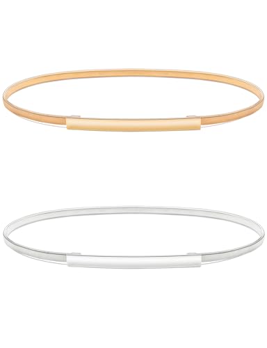 MELLIEX 2 Stück Damen Gürtel Gold Silber Metallgürtel Elastischer Taillengürtel Modische Dünner Taille Gürtel für Kleid von MELLIEX