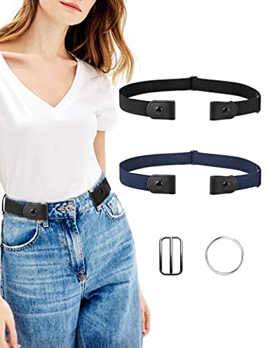 MELLIEX 2 Stück Elastischer Gürtel für Damen Herren, Ohne Schnalle Gürtel Stretchgürtel Unsichtbarer Taillengürtel mit 2 Metall Schnalle für Jeans Hosen Kleid, Schwarz und Blau von MELLIEX