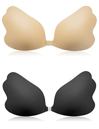 MELLIEX 2 Stück Klebe BH Push Up, Selbstklebender BH Unsichtbarer Klebe BH Rückenfrei Trägerloser Sticky Bra für Abendkleid Brautkleid Badeanzug (C, Schwarz, Nude) von MELLIEX