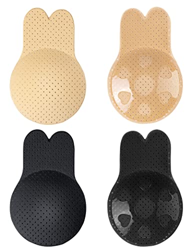 MELLIEX 2 Stück Klebe BH Wiederverwendbare Nippelpads mit Hasenohren Trägerloser Rückenfreier BH Unsichtbarer Push Up BH für Frauen Party Bar Hochzeit Strand Alltag von MELLIEX