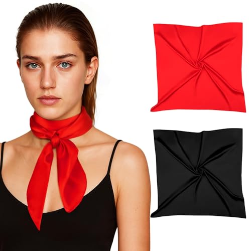 MELLIEX 2 Stück Schal Kopftuch Damen Bandana Multifunktionales Zubehör Accessoire Atmungsaktiv und Hautfreundlich für Unisex 70 * 70 cm Rot und Schwarz von MELLIEX