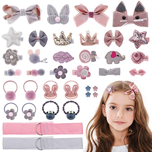 MELLIEX 36 Stück Haarspangen Set Mädchen, Baby Haarschmuck Haarschleife Klein Haarnadeln Kinder Haarklammern Set Kopfschmuck Rosa & Grau von MELLIEX