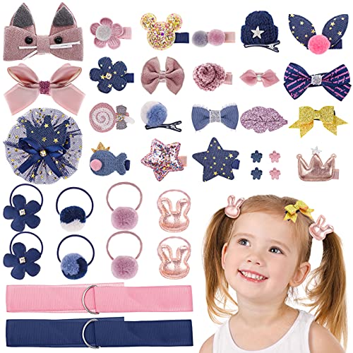 MELLIEX 36 Stück Mädchen Haarschmuck Set, Baby Haarspangen Haargummis Klein Haarclips Haarschleife Haarklammern zum Baby Kinder Mädchen (Rosa & Blau) von MELLIEX