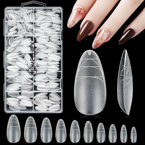 MELLIEX 360 Stück Künstlich Nageltips mit Hilfslinien, Vollständige Abdeckung Falsche Acryl Nägel Tips, Matt Nagelverlängerung Nagelspitzen Soft Gel Tips für Frauen Nail Art DIY von MELLIEX