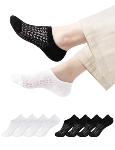 MELLIEX 4 Paar Füßlinge Damen, Unsichtbare No Show Socken, Rutschfeste Atmungsaktiv Sneaker Socken Füsslinge Baumwolle mit Silikonpad von MELLIEX