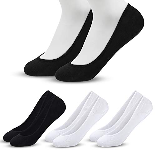MELLIEX 4 Paar Unsichtbare Ballerina Socken Damen Atmungsaktive Kurze Dünne Socken, Schwarz Weiß von MELLIEX