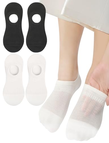 MELLIEX 4 Paare Füßlinge Damen, Unsichtbare Sneaker Socken Baumwolle, Atmungsaktiv Rutschfest Füsslinge Damen 34-38, Schwarz + Weiß von MELLIEX