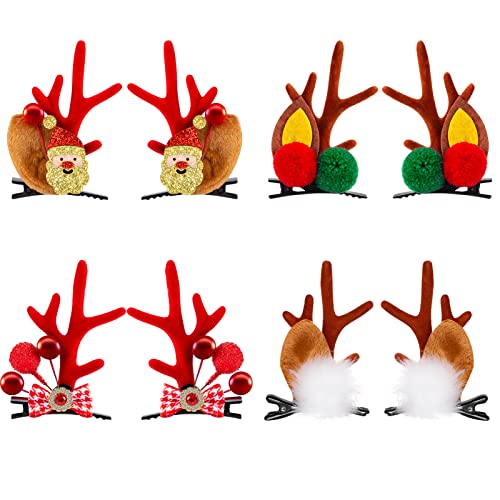 MELLIEX 4 Paare Weihnachten Hirschgeweih Haarspangen, Rentier Geweih Haarnadeln Weihnachtsfeier Plüsch Elch Haarclips für Mädchen Frauen von MELLIEX