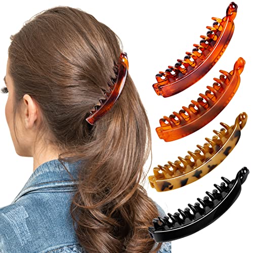 MELLIEX 4 Stück Haarspangen Damen, Bananen Haarklammer Groß Schwarz Braun Schildpatt Haarclips für Damen und Mädchen von MELLIEX