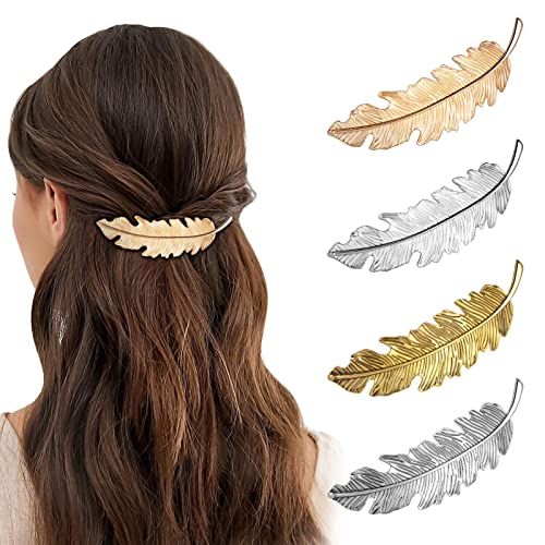 MELLIEX 4 Stück Metall Haarspangen Damen, Vintage Blatt Feder Haarschmuck Hair Clip für Hochzeit Party Mädchen Geschenk von MELLIEX