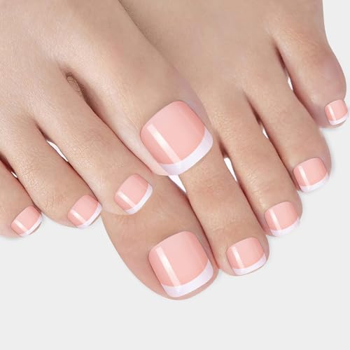 MELLIEX 48 Stück Französische Zehennägel Kit 12 Größen Vollständige Abdeckung Kurze Künstliche Fußnägel Acryl Toe Nail Tips für Frauen Mädchen Nagelkunst DIY von MELLIEX