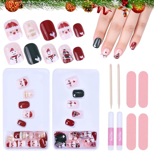 MELLIEX 48 Stück Press on Nails Weihnachten, 12 Größen Künstliche Nägel Weihnachten Vollständige Abdeckung Fingernägel zum Aufkleben Weihnachten mit Kleber für Mädchen Frauen Nagelkunst Dekoration von MELLIEX