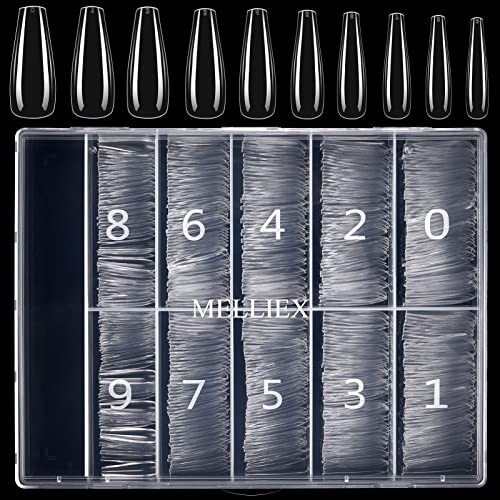 MELLIEX 500 Stück Falsche Nail Tips, Klar Künstliche Acryl Nageltips Ballerina Vollständige Abdeckung Coffin Nägel Tipps für Damen von MELLIEX