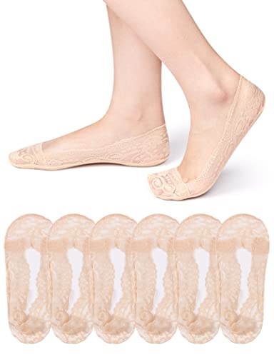 MELLIEX 6 Paar Füßlinge Damen, Unsichtbare Ballerina Socken mit Rutschfest Silikon Atmungsaktiv Spitze Söckchen von MELLIEX