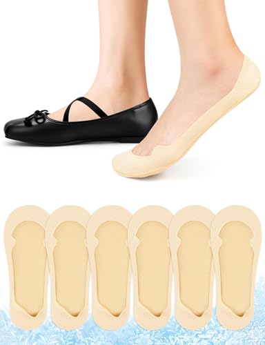 MELLIEX 6 Paar Unsichtbare Füßlinge Damen, Baumwolle Nylon Ballerina Socken Atmungsaktiv Sneaker Socken mit Rutschfest Silikon für den Sommer EU 34-39 - Nude von MELLIEX