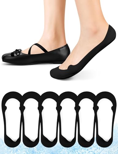 MELLIEX 6 Paar Unsichtbare Füßlinge Damen, Baumwolle Nylon Ballerina Socken Atmungsaktiv Sneaker Socken mit Rutschfest Silikon für den Sommer EU 34-39 - Schwarz von MELLIEX
