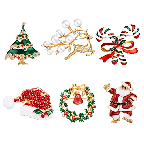 MELLIEX 6 Stück Weihnachten Broschen Pin Set Strass Weihnachtsbroschen Kristall Weihnachtsschmuck für Kleidung Geschenk Ornamente von MELLIEX