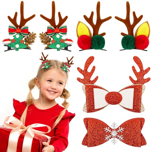 MELLIEX 6 Stück Weihnachten Haarspangen, Xmas Glitter Geweih Haarclips Anti-Rutsch Weihnachts Haarklammern für Mädchen Damen von MELLIEX