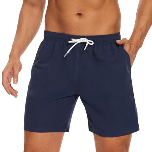MELLIEX Badehose für Herren Atmungsaktiv Wasserabweisend Badeshorts Männer Trainingsshorts Elastisch Verstellbar Mit Tunnelzug Meshfutter Navy Blau - S von MELLIEX