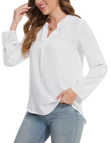 MELLIEX Bluse V-Ausschnitt Hemd Elegant 3/4 Ärmel Longshirt Oberteile T-Shirts fur Damen - Weiß - S von MELLIEX