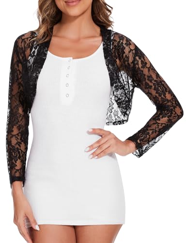 MELLIEX Damen Bolero Spitze Flowery Kurz Cardigan 3/4 Ärmel Elegant Festliche Bolero Jacke, M von MELLIEX