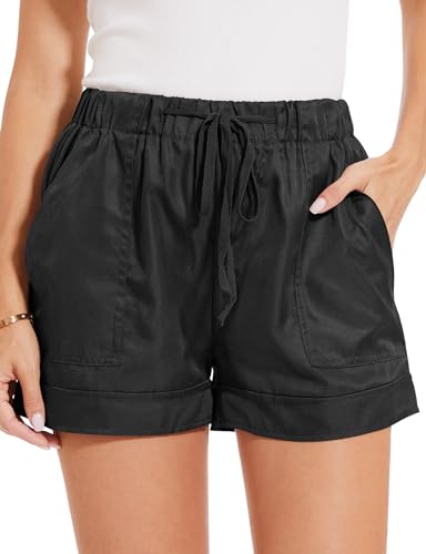 MELLIEX Damen Shorts Sommer, Mode Lässige Kurze Hose Damen High Waist Kordelzug Elastische Taille Weite Bein Kurz Shorts mit Taschen von MELLIEX