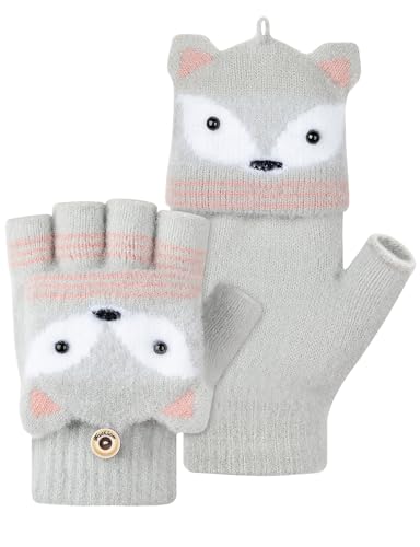 MELLIEX Fingerlose Handschuhe Kinder, Winter Flip Top Handschuhe, Warme Halbfinger Fäustlinge, Gestrickt Klapphandschuhe für Jungen Mädchen 5-10 Jahre von MELLIEX