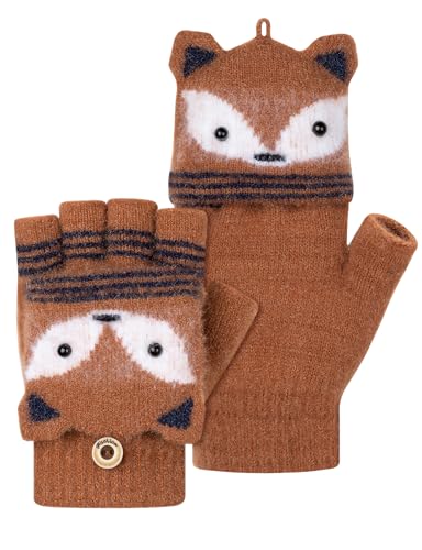MELLIEX Fingerlose Handschuhe Kinder, Winter Flip Top Handschuhe, Warme Halbfinger Fäustlinge, Gestrickt Klapphandschuhe für Jungen Mädchen 5-10 Jahre von MELLIEX