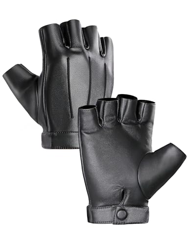 MELLIEX Fingerlose Lederhandschuhe, Halbfinger Faux PU Leder Handschuhe für Herren Damen Rutschfest Motorrad Fahrhandschuhe von MELLIEX