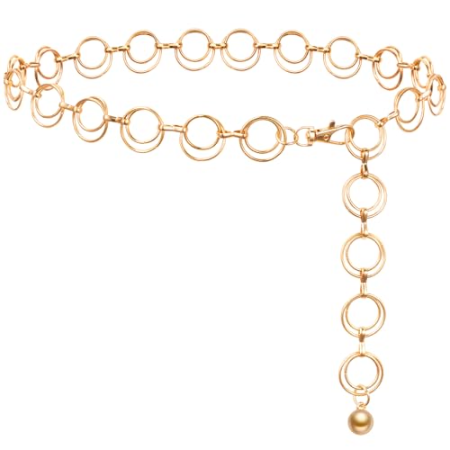 MELLIEX Gürtel Damen Mode Taillengürtel Metall O-Ring Taillenkette Verstellbare Kettengürtel Hüftkette Western Cowgirl Gürtel für Kleid, Gold von MELLIEX